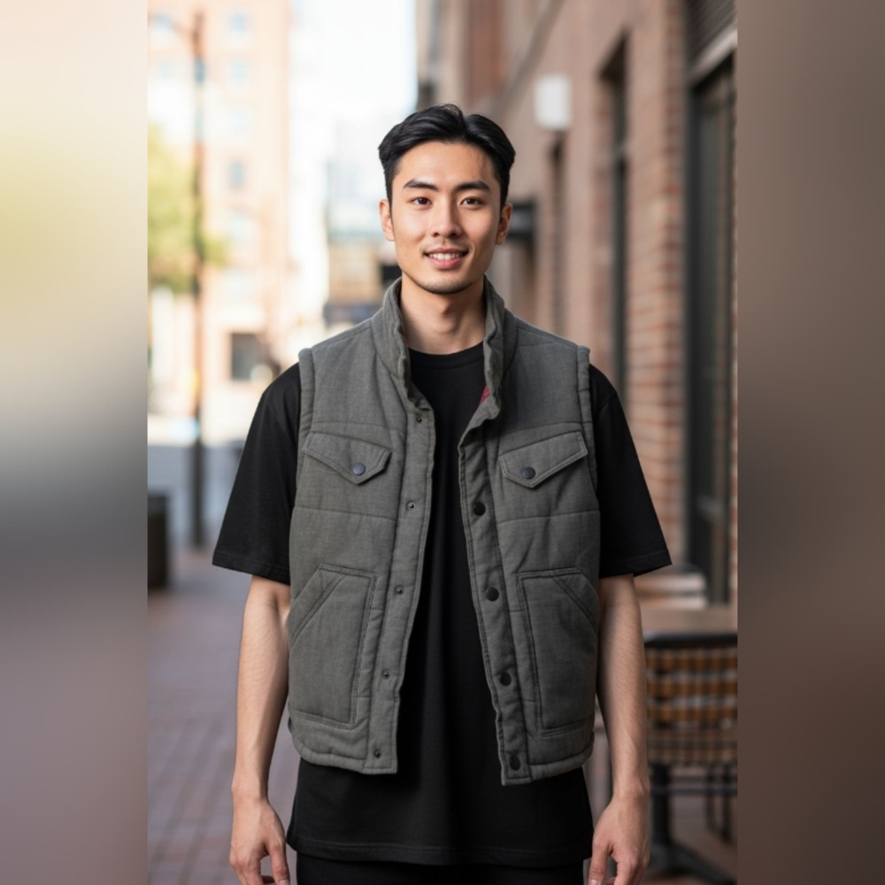 KANE & UNKE Men's Gray Quilted Vest Size MEDIUM